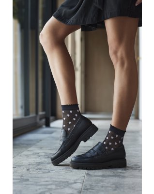 Ankelstrømper "Hearts" | 20 denier | Sort/rosa -Hype the Detail