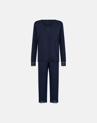 Pyjamas sæt m. blonde, Bambusviskose, Navy