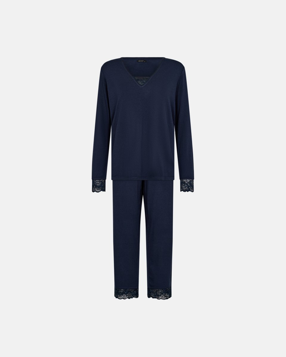 Decoy Pyjamas sæt m. blonde | Bambusviskose | Navy - S