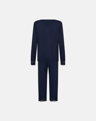 Pyjamas sæt m. blonde, Bambusviskose, Navy