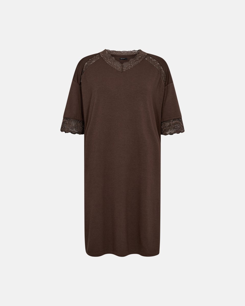Decoy Kortærmet natkjole m. blonde | Bambusviskose | Brun - S