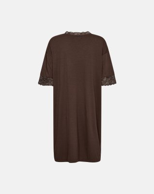 Kortærmet natkjole m. blonde | Bambusviskose | Brun -Decoy