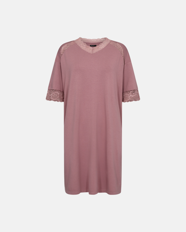 Kortærmet natkjole m. blonde | Bambusviskose | Rose