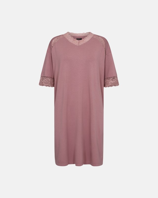 Kortærmet natkjole m. blonde | Bambusviskose | Rose
