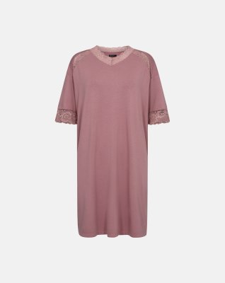 Kortærmet natkjole m. blonde, Bambusviskose, Rosa
