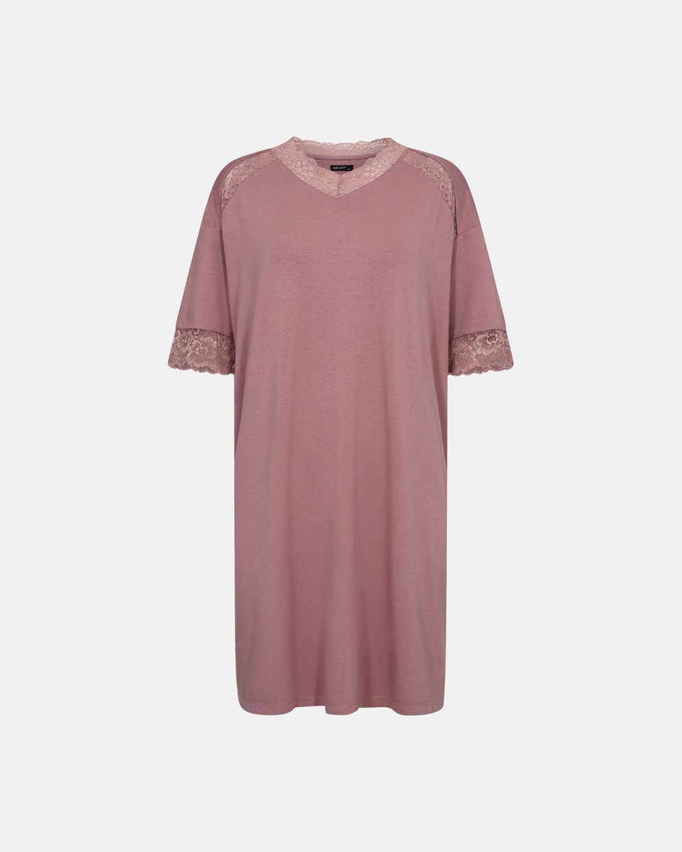 Decoy Kortærmet natkjole m. blonde | Bambusviskose | Rosa - S