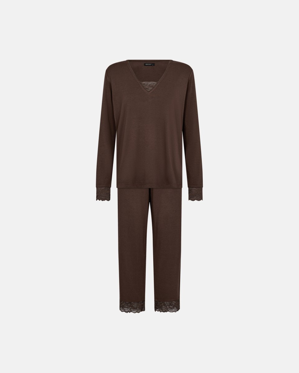 Decoy Pyjamas sæt m. blonde | Bambusviskose | Brun - S