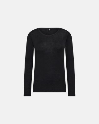 Langærmet t-shirt, 100% uld, Sort