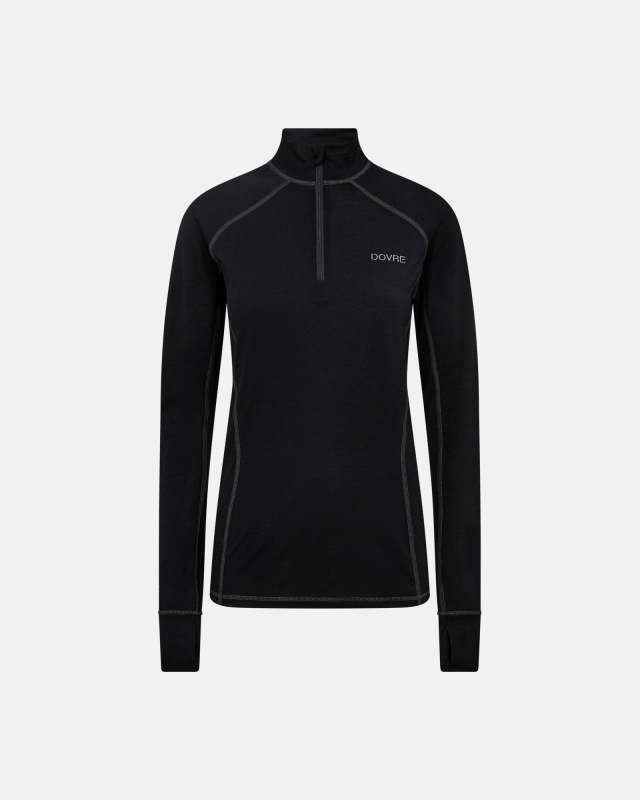 Langærmet t-shirt "half zip" | 100% merino uld | Sort