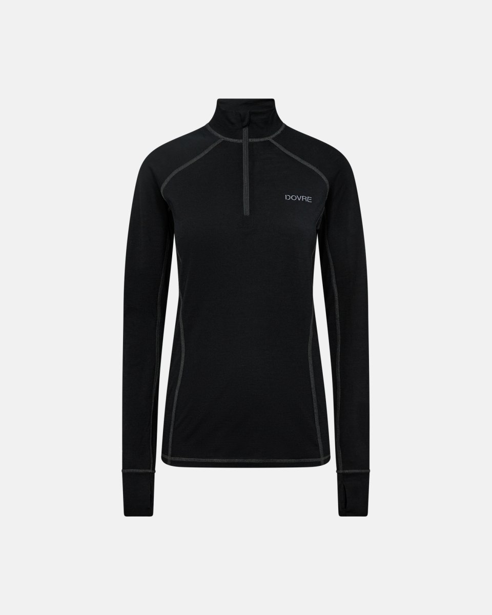 Dovre Women Langærmet t-shirt "half zip" | 100% merino uld | Sort - S