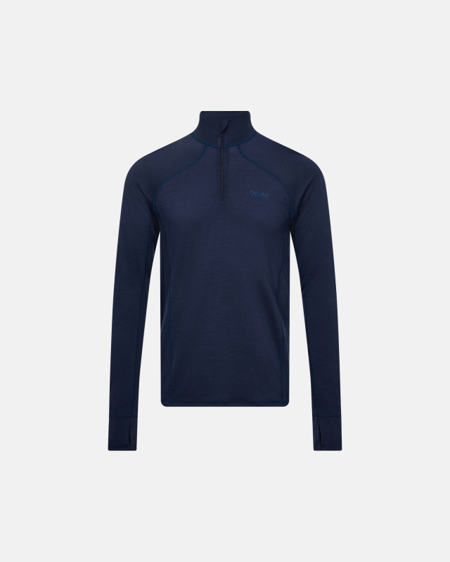 Langærmet t-shirt "half zip" | 100% merino uld | Navy