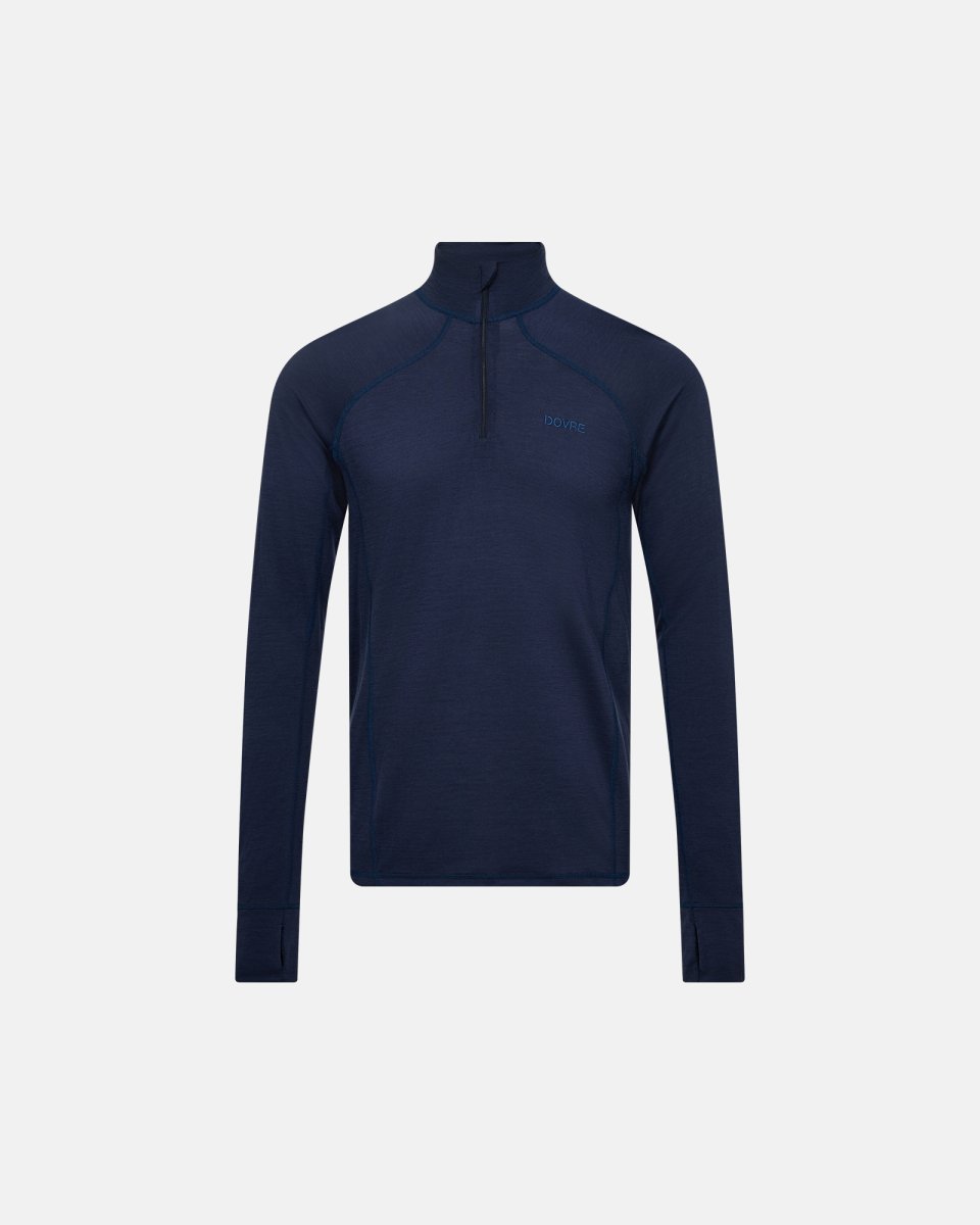 Dovre Langærmet t-shirt "half zip" | 100% merino uld | Navy - S