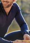 Langærmet t-shirt "half zip", 100% merino uld, Navy