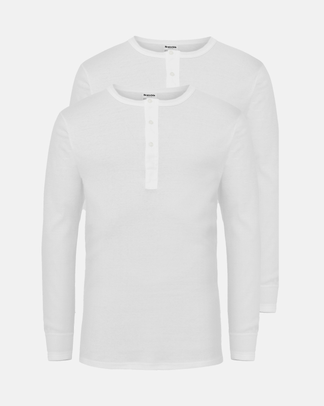 Langærmet t-shirt "grandad" 2-pak | 100% økologisk bomuld | Hvid