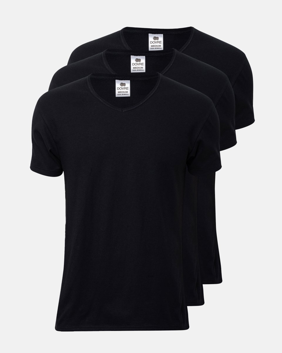 Dovre T-shirt v-hals 3-pak | 100% økologisk bomuld | Sort - S