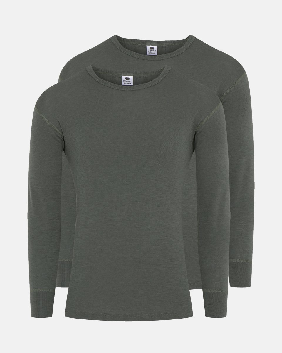 Dovre Langærmet t-shirt 2-pak | 100% merino uld | Grøn - S