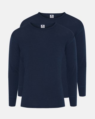 Langærmet t-shirt 2-pak, 100% merino uld, Navy