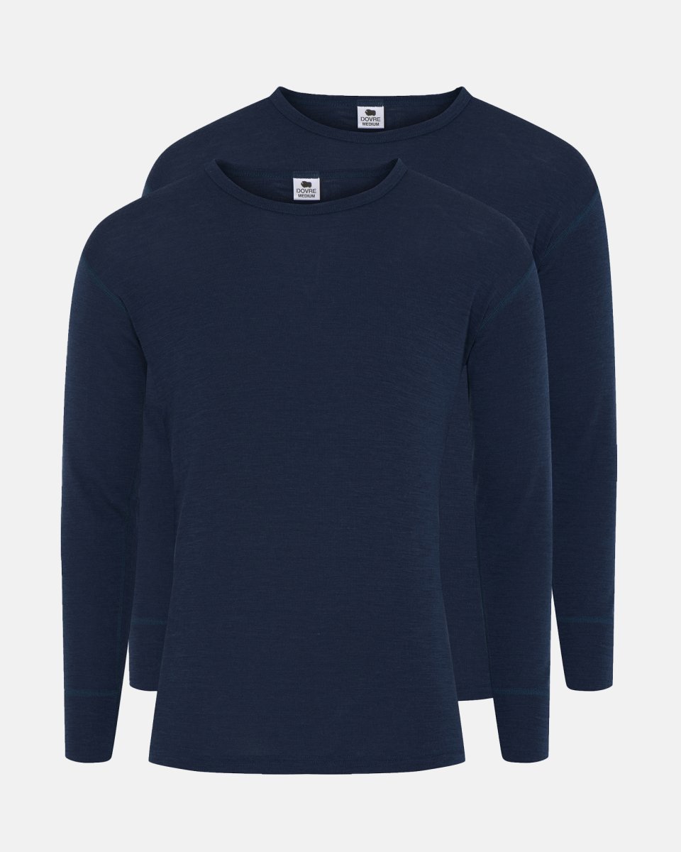 Dovre Langærmet t-shirt 2-pak | 100% merino uld | Navy - S