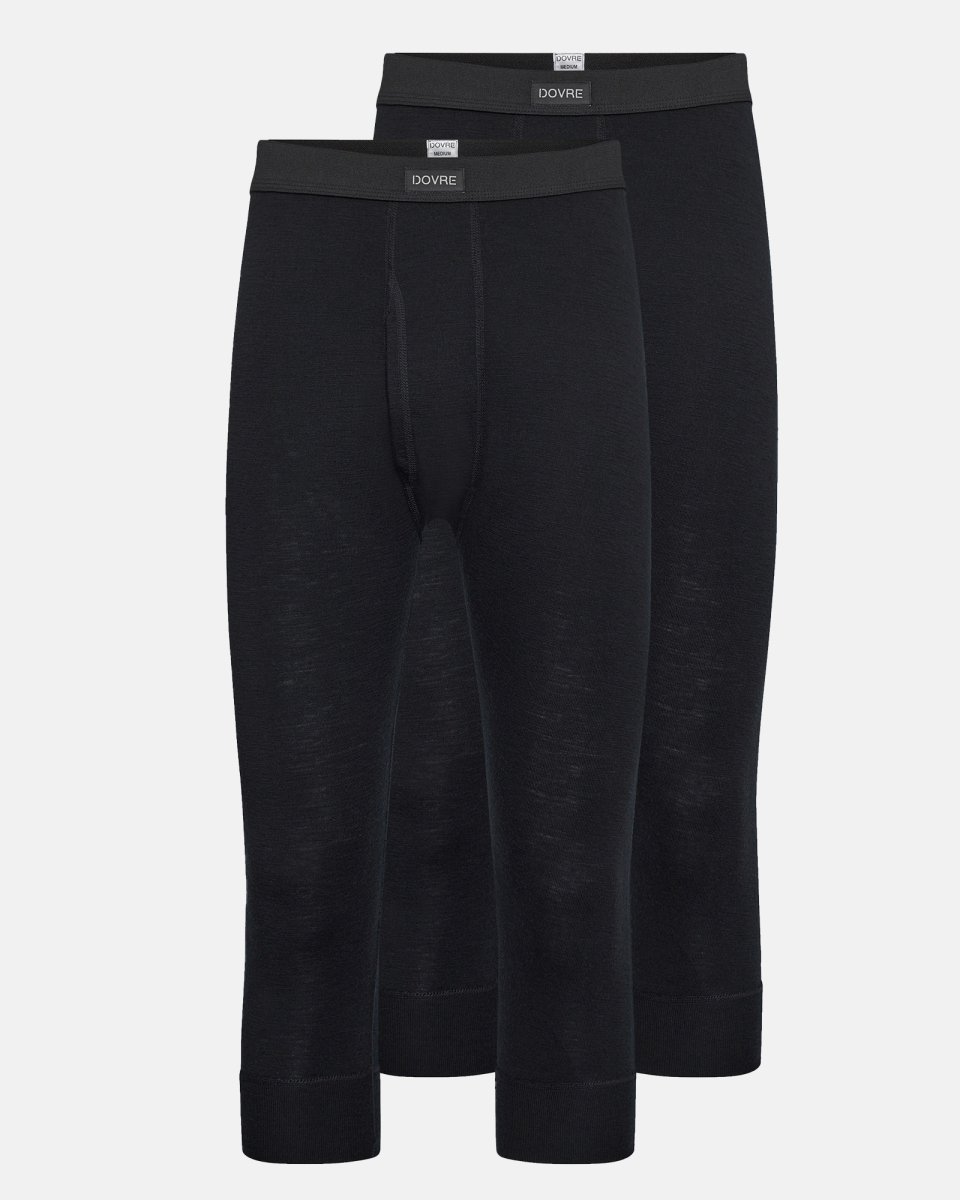 Dovre Long johns m. gylp "3/4længde" 2-pak | 100% merino uld | Sort - M
