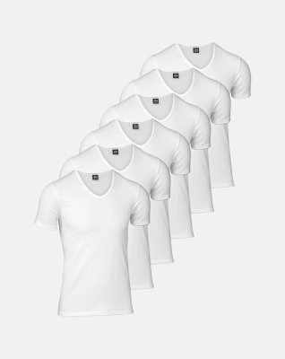 T-shirt "v-neck" 6-pak, Økologisk bomuld, Hvid