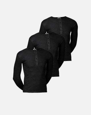 Langærmet t-shirt "grandad" 3-pak, 100% bomuld, Sort