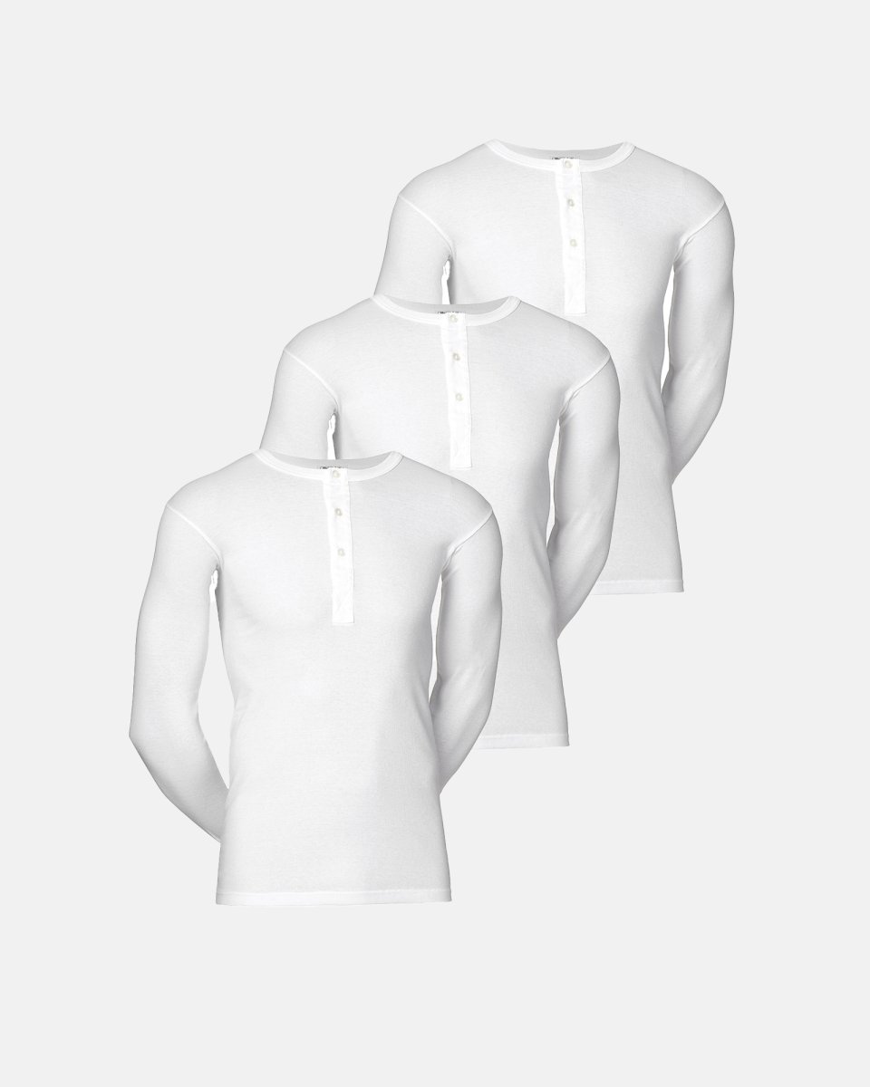 JBS Langærmet t-shirt "grandad" 3-pak | 100% bomuld | Hvid - S