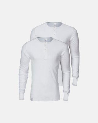Langærmet t-shirt "Grandad" 2-pak | 100% økologisk bomuld | Hvid -Dovre