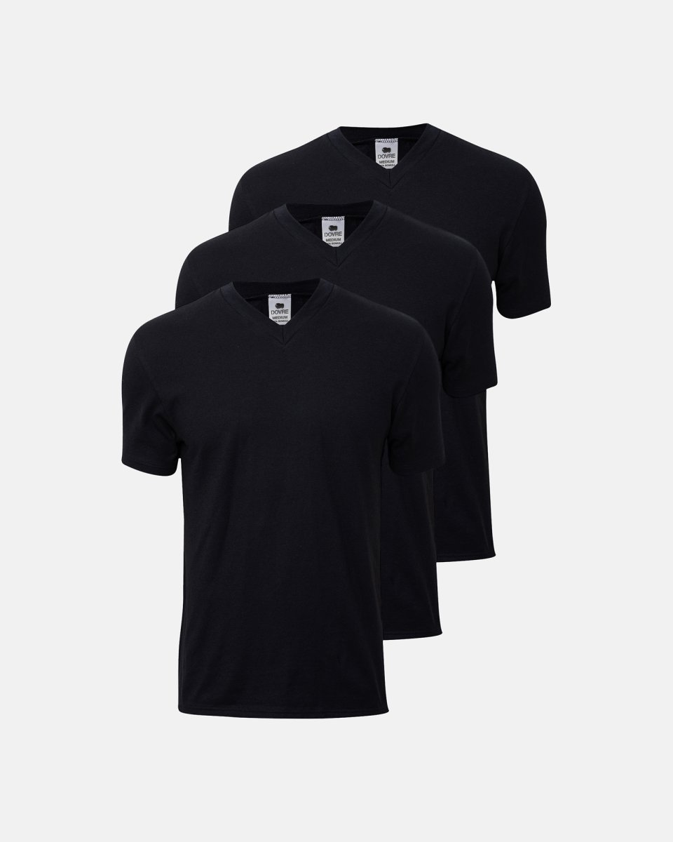 Dovre T-shirt v-neck 3-pak | 100% økologisk bomuld | Sort - S