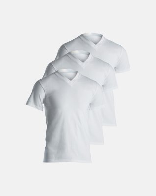 T-shirt "v-neck" 3-pak | 100% økologisk bomuld | Hvid -Dovre