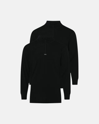 Langærmet t-shirts "zip" 2-pak, 100% merino uld, Sort