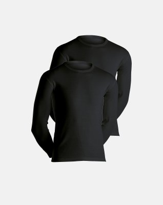 Langærmet t-shirts 2-pak, 100% merino uld, Sort
