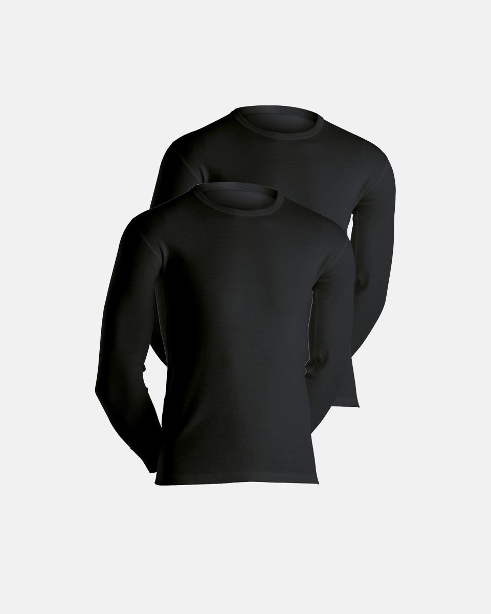 Dovre Langærmet t-shirts 2-pak | 100% merino uld | Sort - S