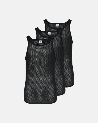 Tanktop "mesh" 3-pak, 100% merino uld, Sort