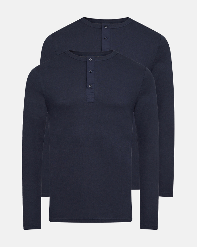 Langærmet t-shirt "grandad" 2-pak | 100% økologisk bomuld | Navy