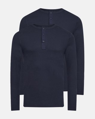 Langærmet t-shirt "grandad" 2-pak, 100% økologisk bomuld, Navy