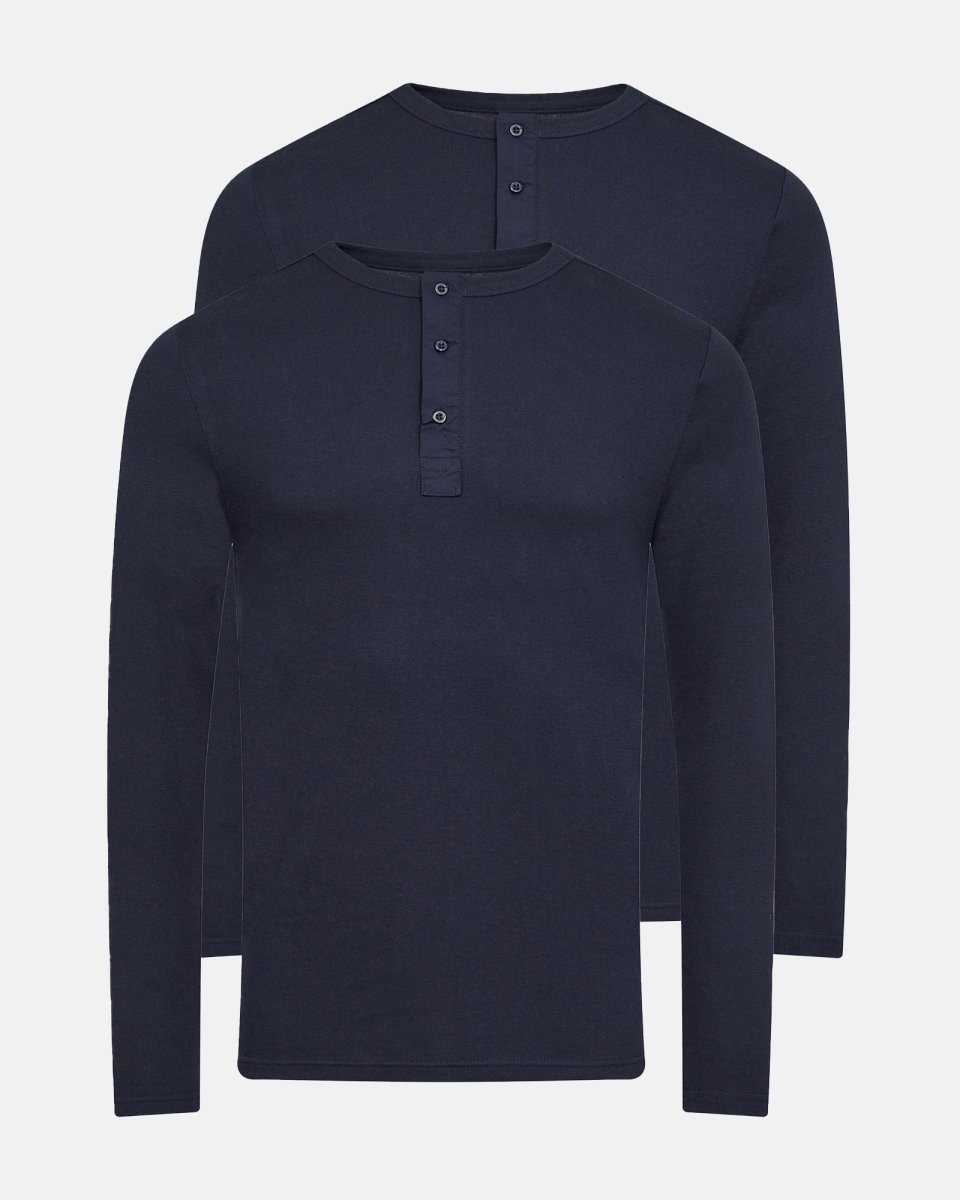JBS Langærmet t-shirt "grandad" 2-pak | 100% økologisk bomuld | Navy - S
