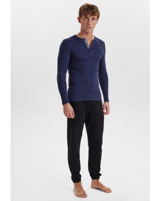 Langærmet t-shirt "grandad" 2-pak, 100% økologisk bomuld, Navy