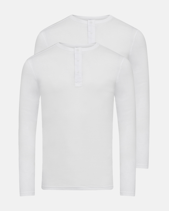 Langærmet t-shirt "grandad" 2-pak | 100% økologisk bomuld | Hvid