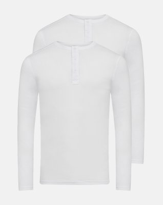 Langærmet t-shirt "grandad" 2-pak, 100% økologisk bomuld, Hvid