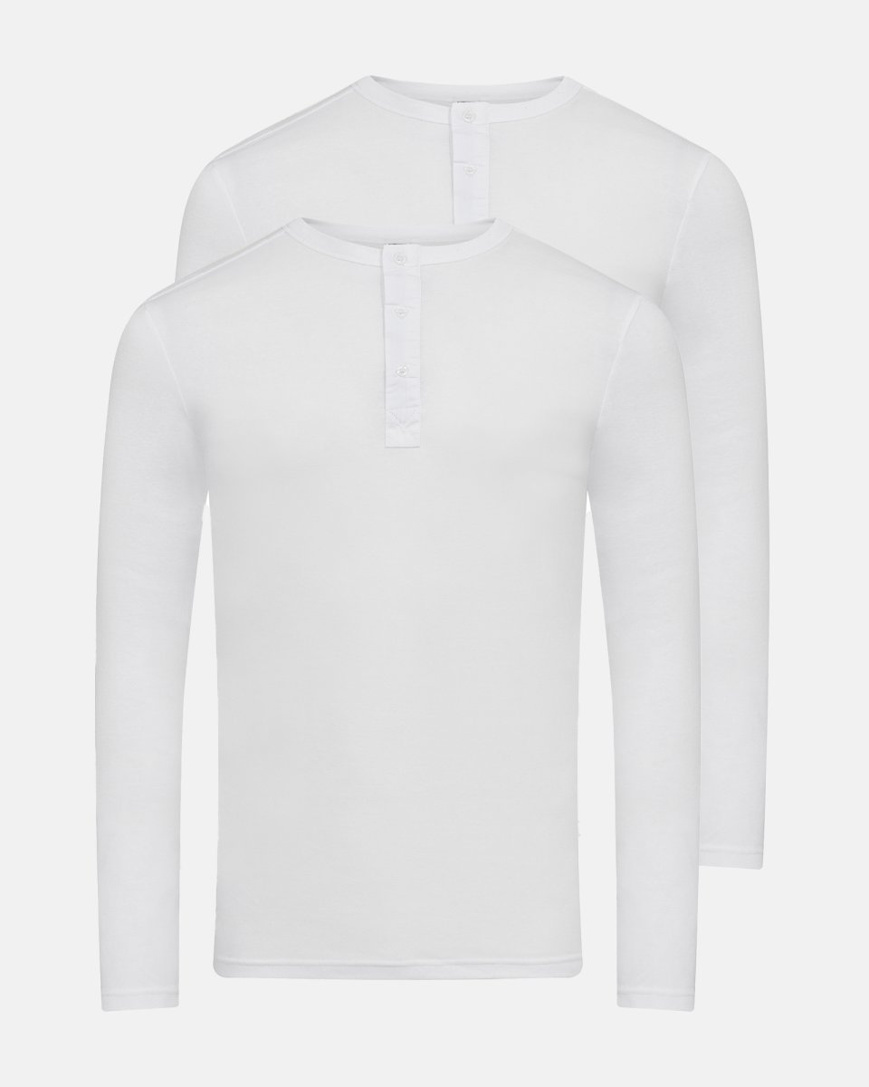JBS Langærmet t-shirt "grandad" 2-pak | 100% økologisk bomuld | Hvid - S