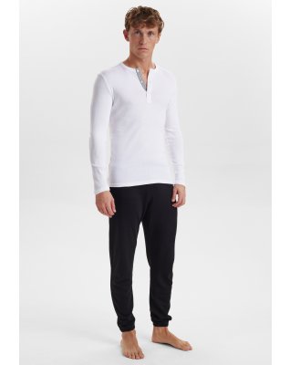 Langærmet t-shirt "grandad" 2-pak, 100% økologisk bomuld, Hvid