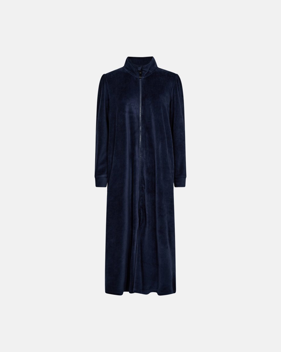 Decoy Badekåbe med lynlås | Velour | Navy - XXL