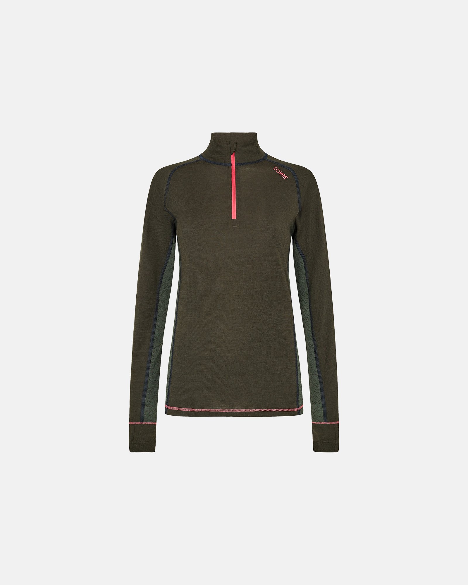 Langærmet undertrøje "half zip" | 100% uld | Grøn -Dovre Women Langærmet undertrøje "half zip" | 100% uld | Grøn -Dovre Women