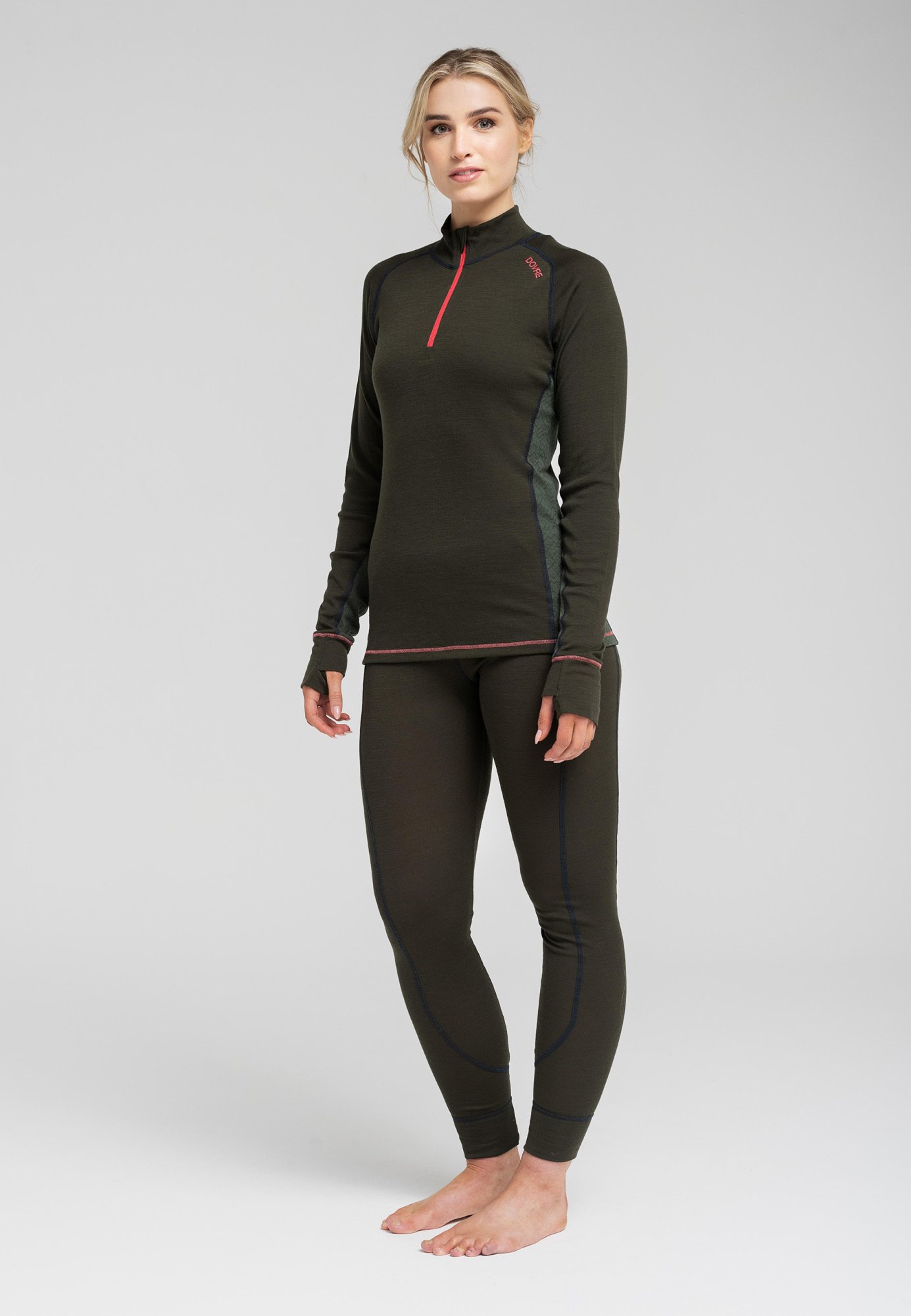 Langærmet undertrøje "half zip" | 100% uld | Grøn -Dovre Women Langærmet undertrøje "half zip" | 100% uld | Grøn -Dovre Women