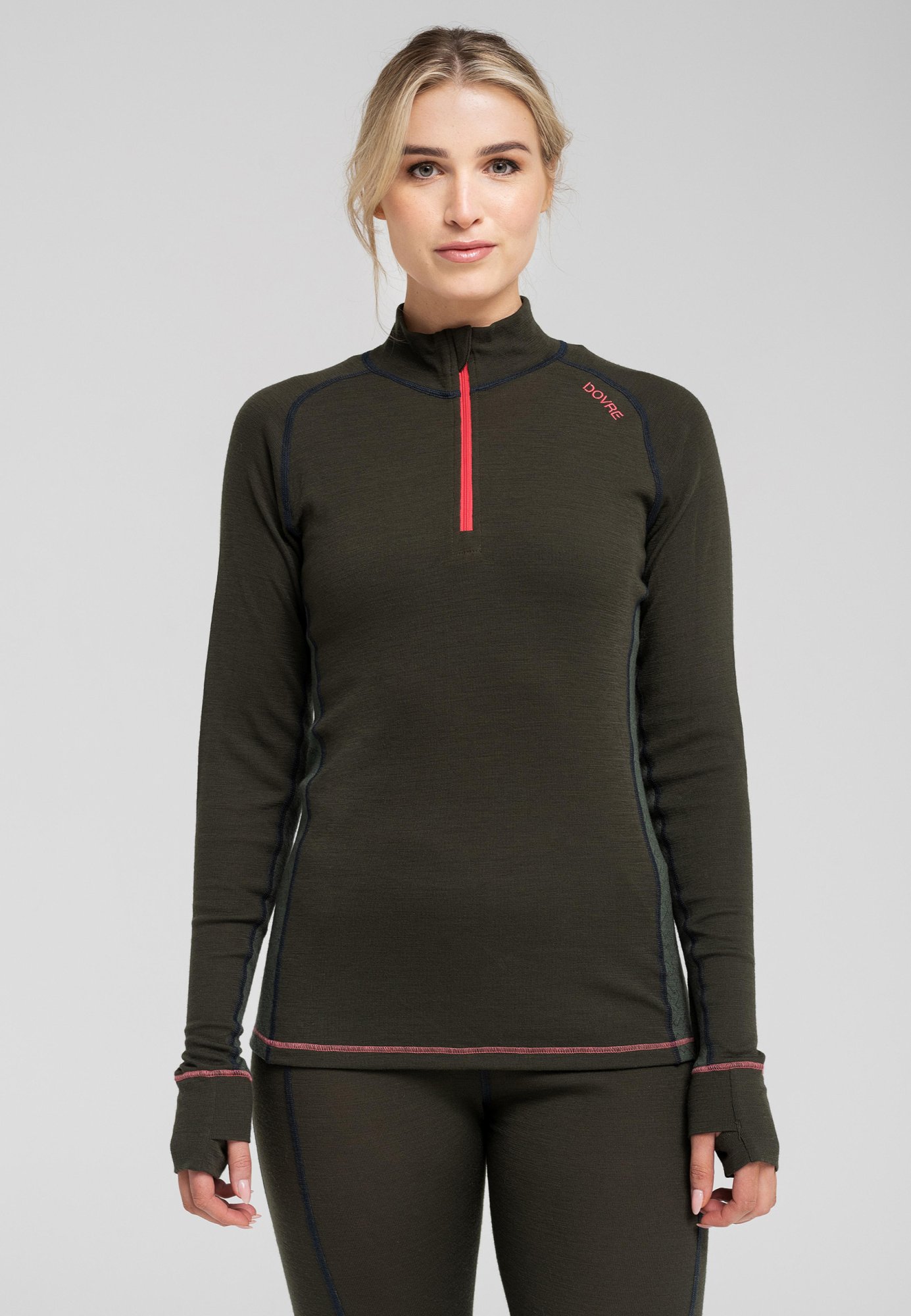 Langærmet undertrøje "half zip" | 100% uld | Grøn -Dovre Women Langærmet undertrøje "half zip" | 100% uld | Grøn -Dovre Women