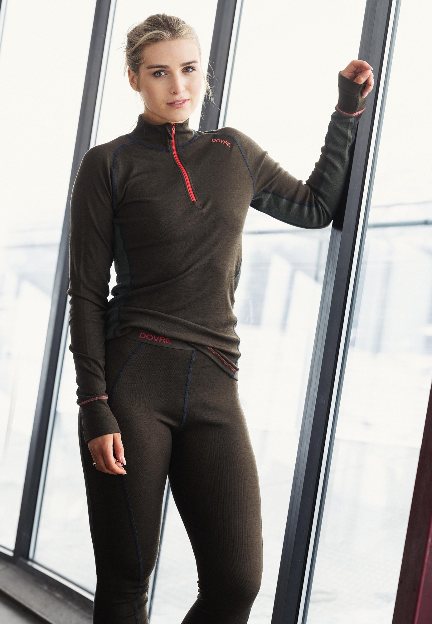 Langærmet undertrøje "half zip" | 100% uld | Grøn -Dovre Women Langærmet undertrøje "half zip" | 100% uld | Grøn -Dovre Women