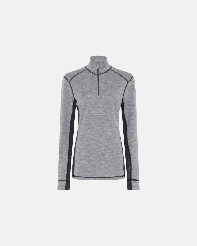 Langærmet t-shirt "half zip" | 100% merino uld | Grå