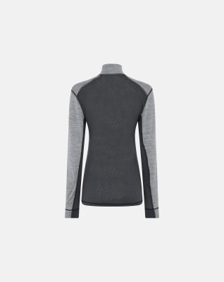 Langærmet t-shirt "half zip", 100% merino uld, Grå