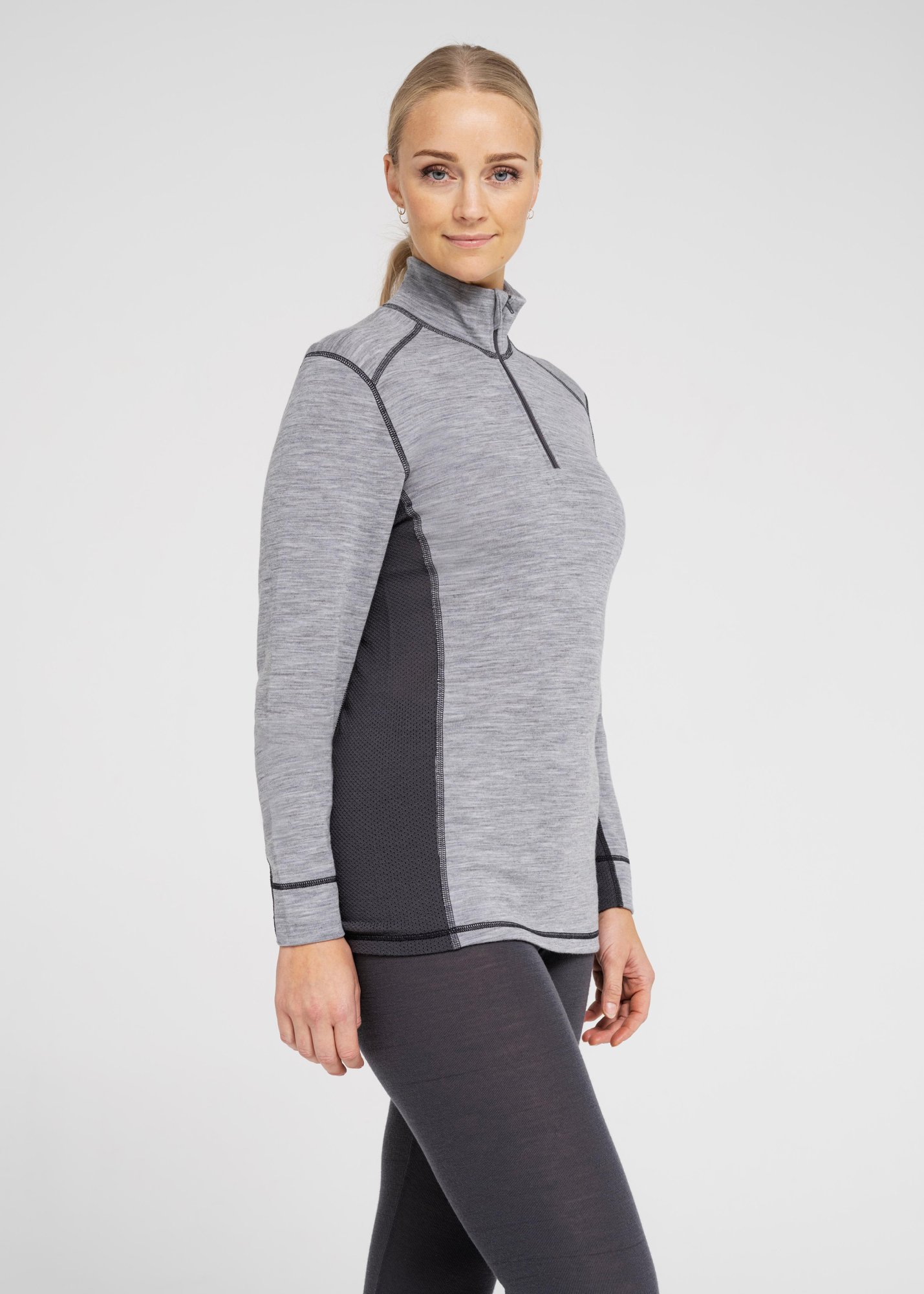 Langærmet t-shirt "half zip" | 100% merino uld | Grå -Dovre Women Langærmet t-shirt "half zip" | 100% merino uld | Grå -Dovre Women