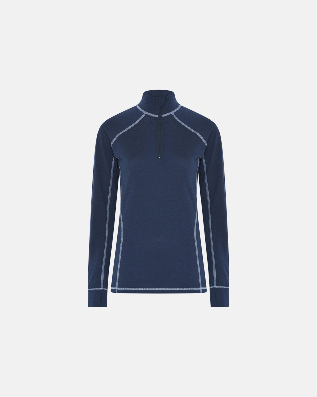 Langærmet t-shirt "half zip" | 100% merino uld | Navy
